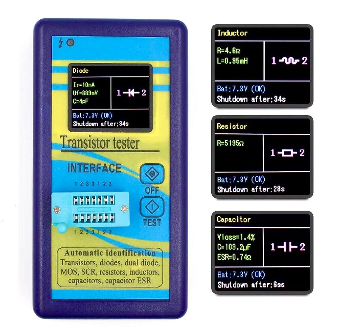 M328 Digital Component Transistor Tester Diode Triode Capacitance ESR LCR Meter