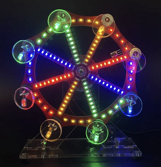 DIY Rotating Ferris Wheel KIT Colourful LED Lights SMD Practice Includes Motor