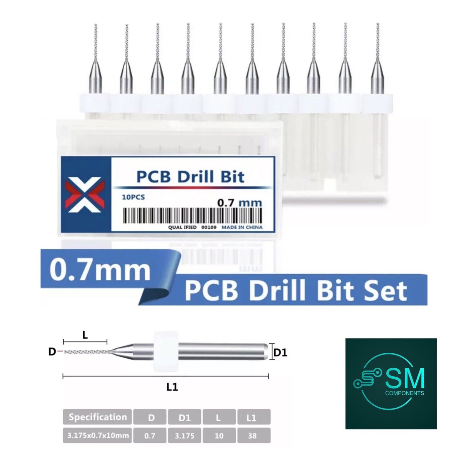 10Pcs 0.7mm PCB Print Circuit Board Carbide Mini Micro Drill Bit Set