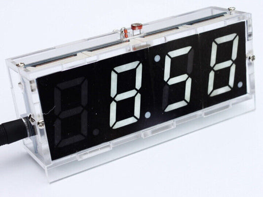 4-digit DIY Electronic Digital LED Clock Kit Alarm WHITE Auto Display Time Temp