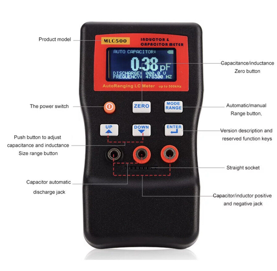 MLC500 LCR Inductor & Capacitor Meter Automatic Ranging LC Meter 500KHz