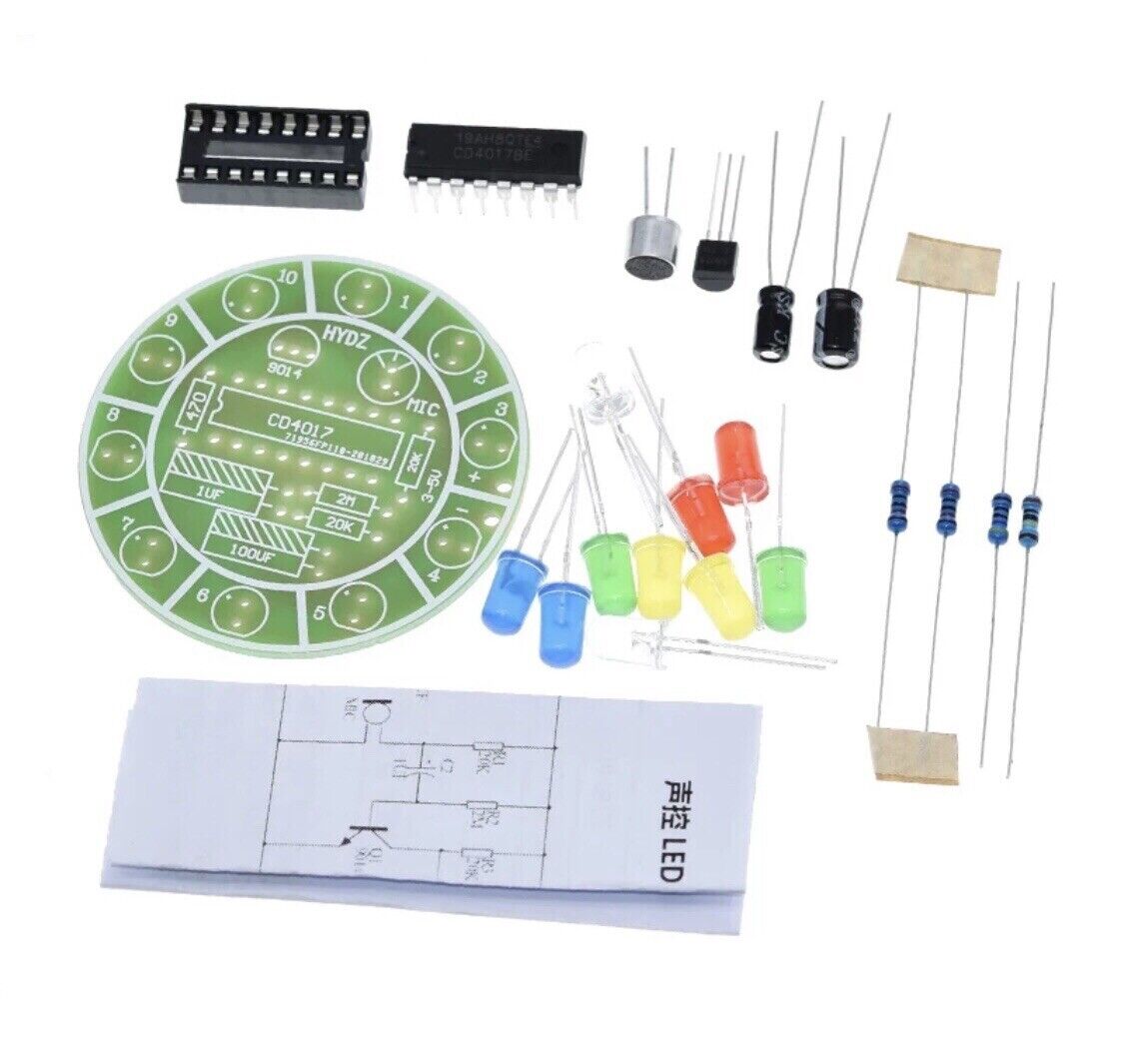 2 X KITS CD4017 Colorful Voice Control Rotating LED light kit Starter Solder Kit