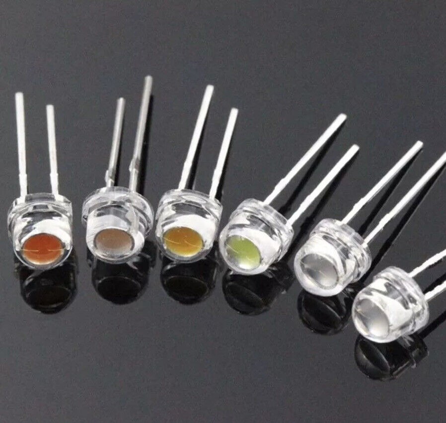 5mm Straw Hat LARGE CHIP Cool White Clear Top LED Light Emitting Diodes