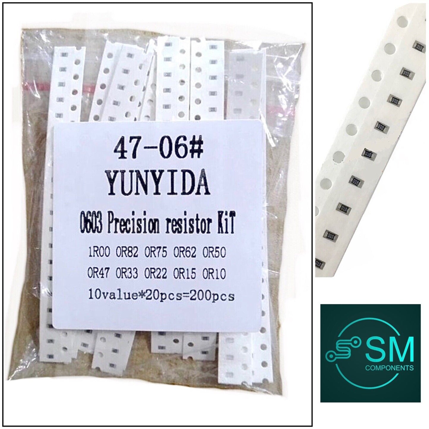 200PCS 0603 SMD Resistor Kit 10 Assorted Values 0.1R-1R Ohms 1% Precision Kit