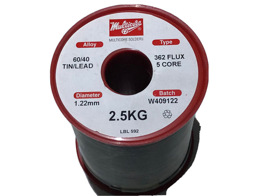 1 X 2.5kgs 60/40 Tin/Lead Roll Multicore Quality Solder 362 5 Core Flux 1.22mm