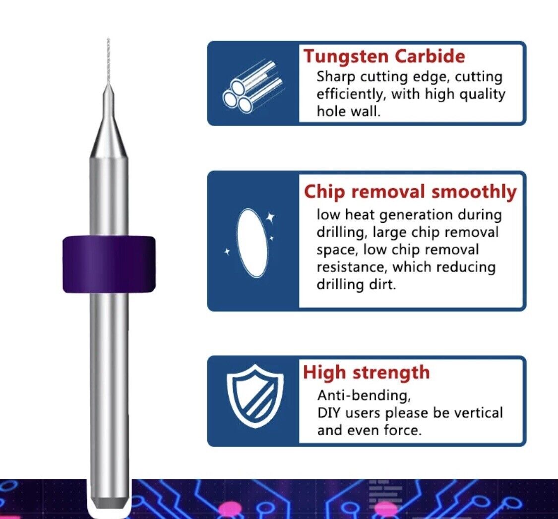 10Pcs 0.25mm PCB Print Circuit Board Tungsten Carbide Mini Micro Drill Bit Set