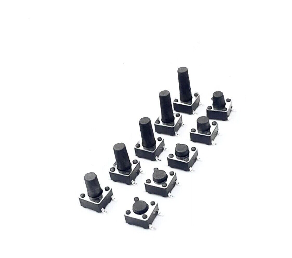 200pcs SMD/SMT 6x6 Momentary Push Button Switch 10 Value Tactile Micro Switches