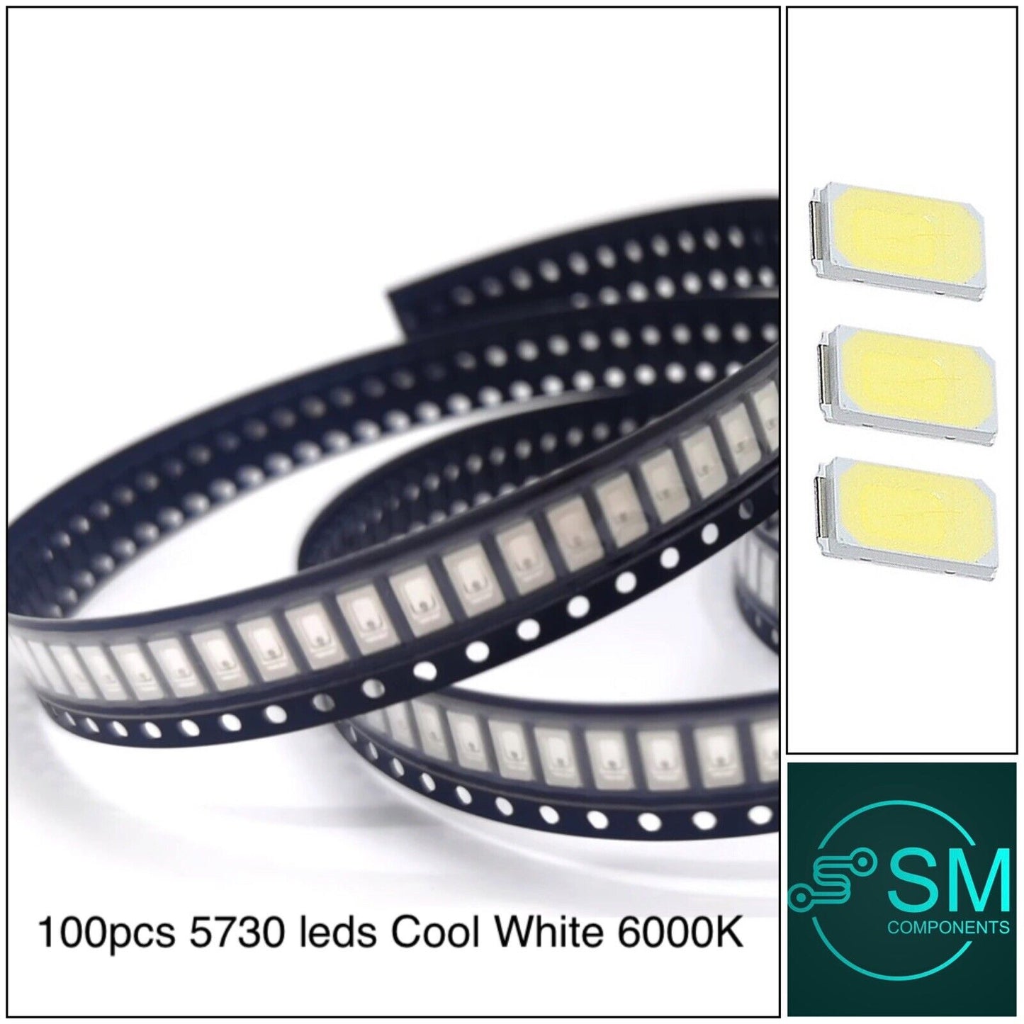 100pcs 5730 (5630) COOL WHITE SMD/SMT 0.5W Leds 6000-6500K Colour Temp TWN Chips