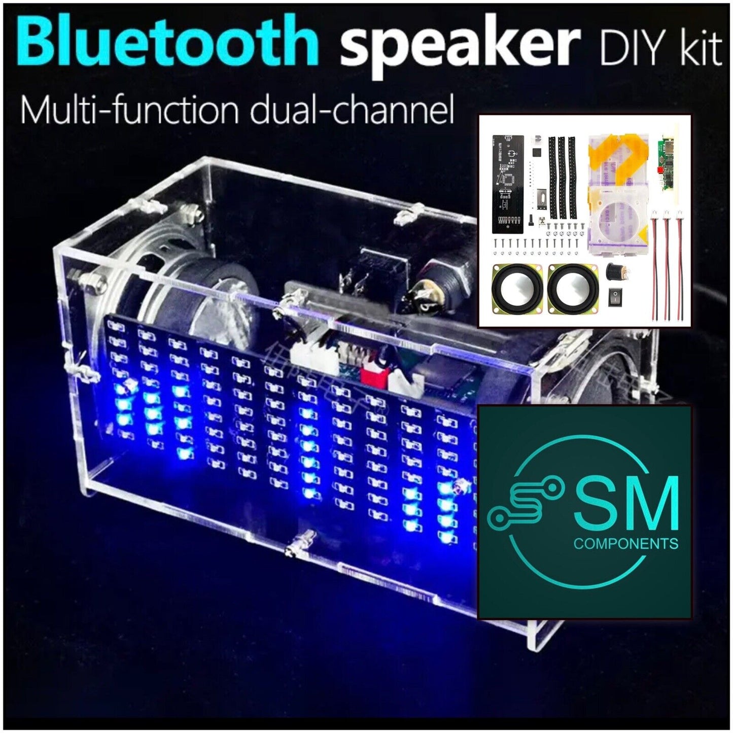 Wireless Bluetooth Speaker DIY Kit 2 Subwoofer Stereo Loudspeaker USB Spectrum