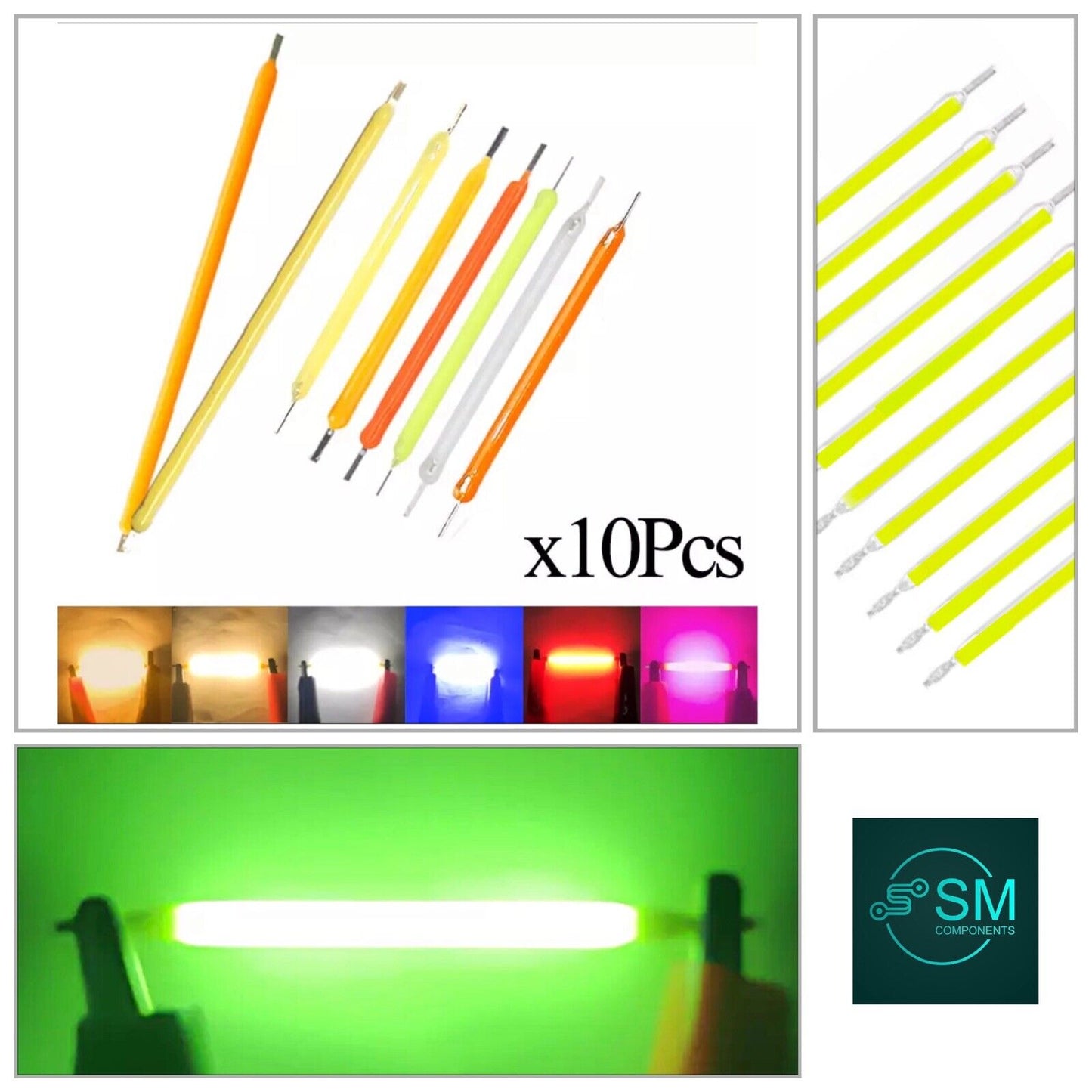 10Pcs DC 3V 100mA LED 40mm GREEN Silicone Filament Led Light Emitting Diodes