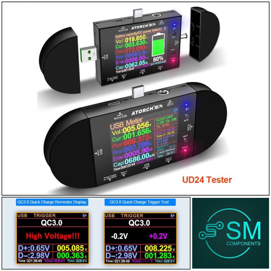 UD24 DC5.5 USB tester Type-C digital voltmeter ammeter power bank Watt Meter