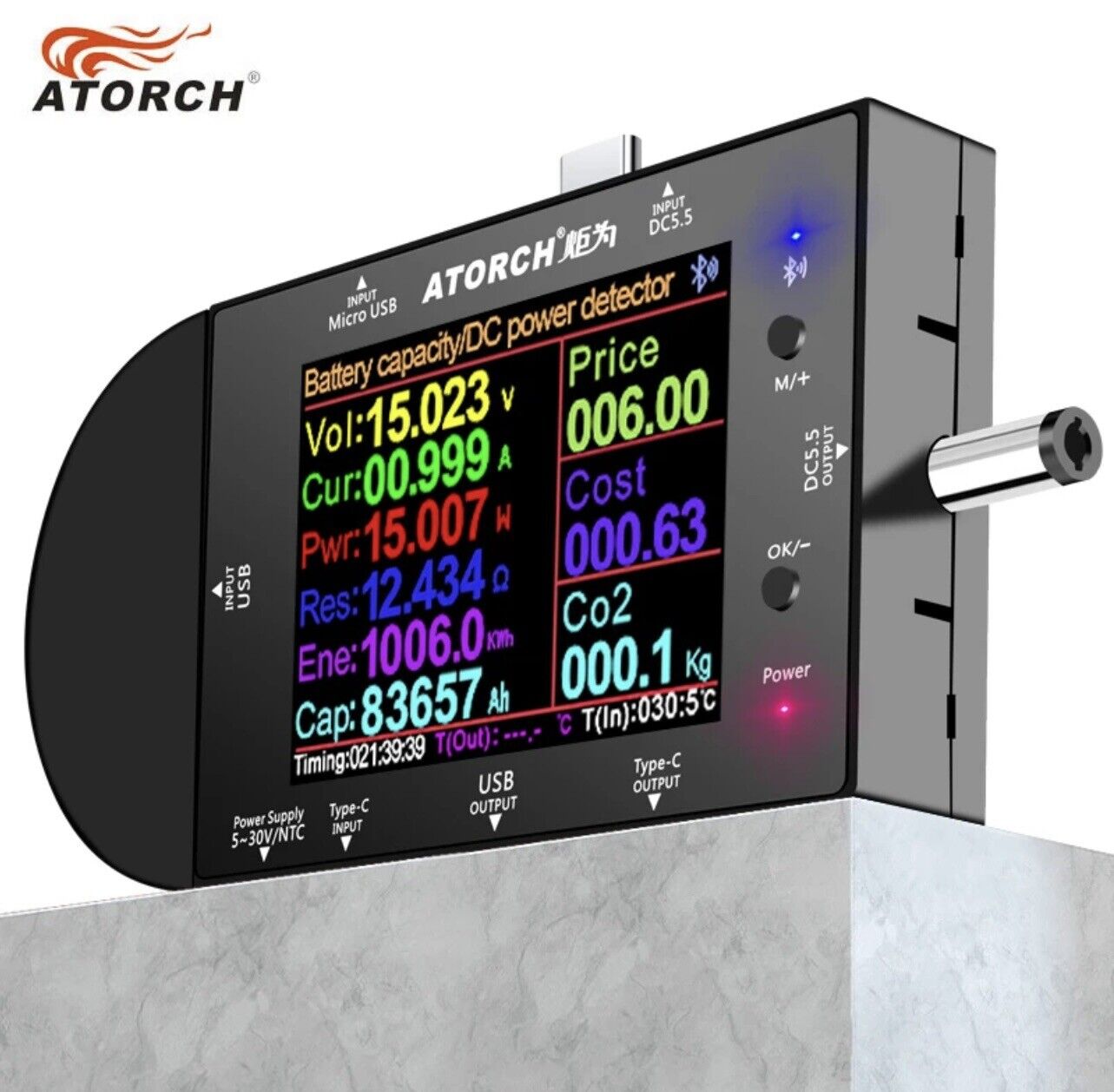 ATORCH UD24 USB Voltmeter Voltage Current Meter DC Digital Tester 2.4" Full Kit