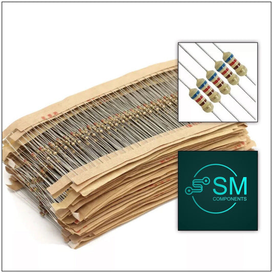 600pcs 30 Values 1/4 Watt Carbon Film Resistor Assortment Kit 5% Precision 10-1M