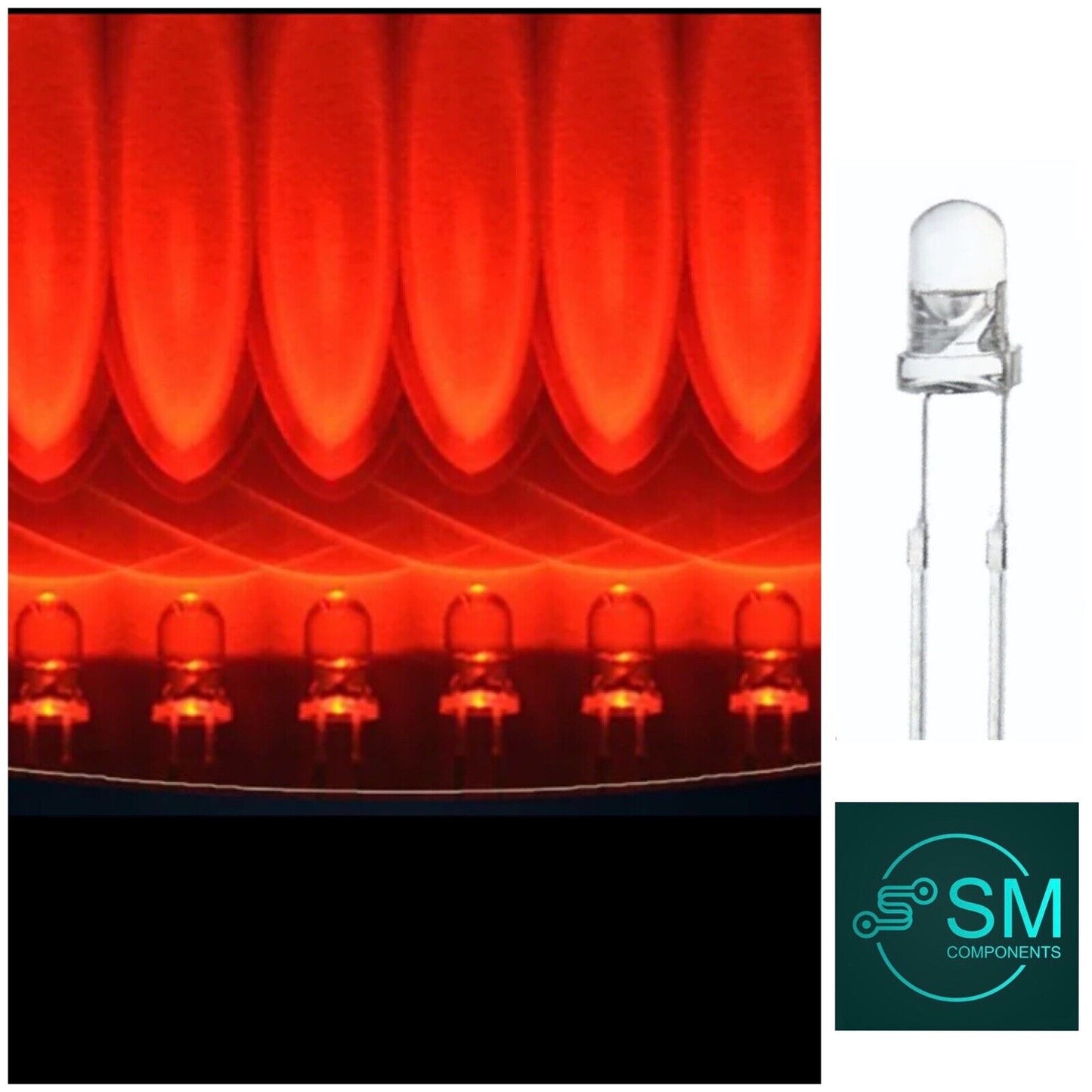 3mm RED LED Light Emitting Led Diode Clear Round Head LED, NO EDGE 625nm