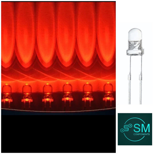 3mm RED LED Light Emitting Led Diode Clear Round Head LED, NO EDGE 625nm