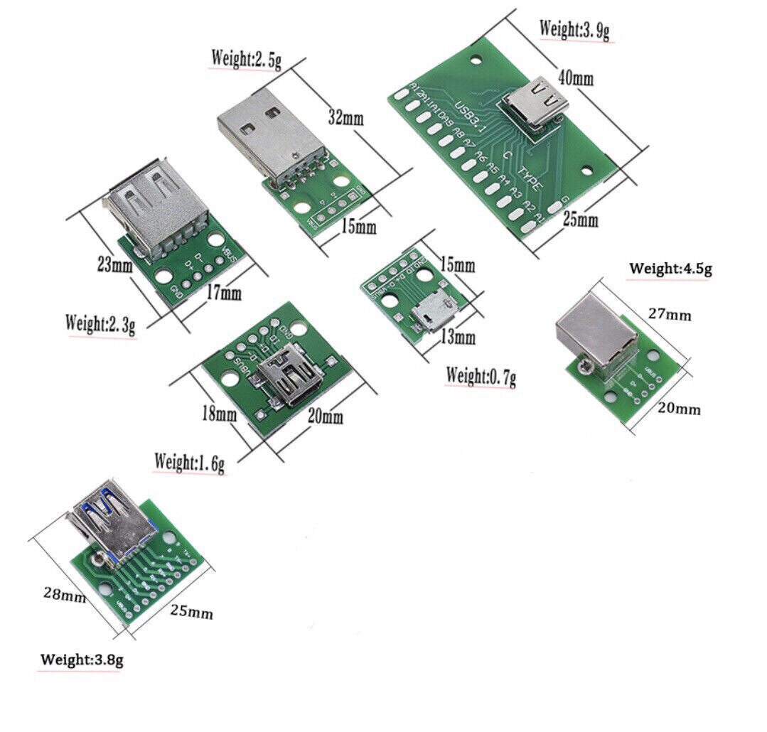 7PC Kit Mini MICRO USB to DIP Adapter Female Connector PCB Converter Board