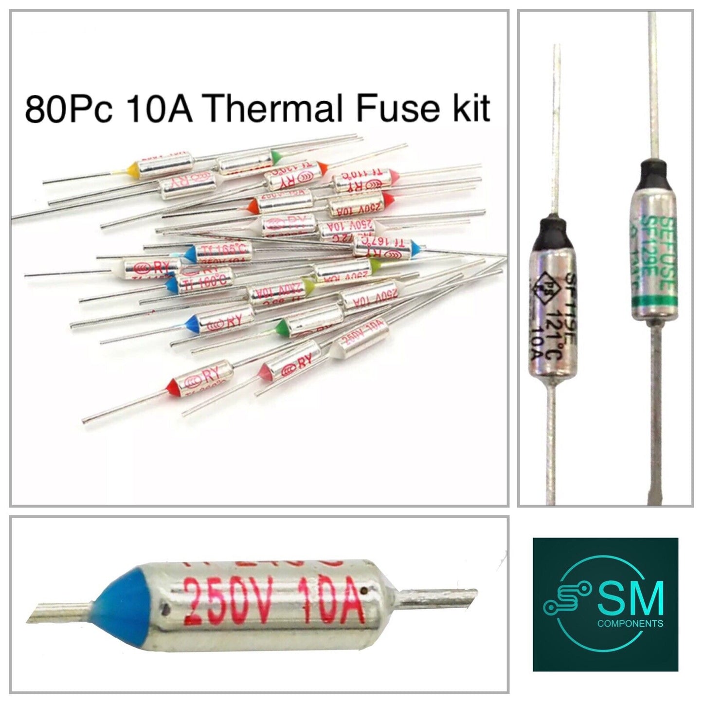 80pcs Thermal Fuse RY 10A 250V Temperature Fuse Kit 73℃-240℃ 16 Values 80pcs