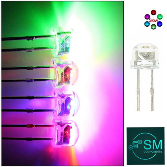 5mm LED Light Emitting Diode RGB SLOW flash Straw Hat 100pcs Clear Top 7 Colour