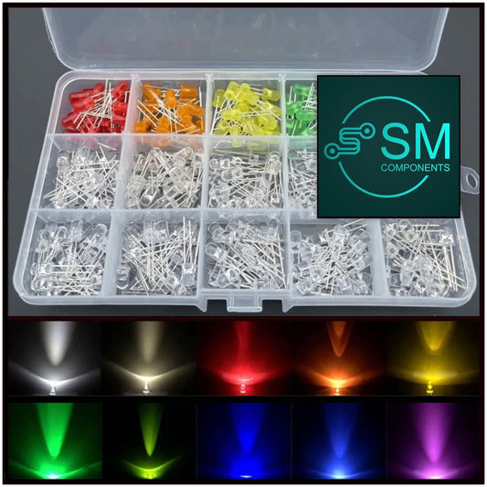 5mm LED 300pcs Light Emitting Diodes 15 Colour Red Green Blue Etc Assortment Kit