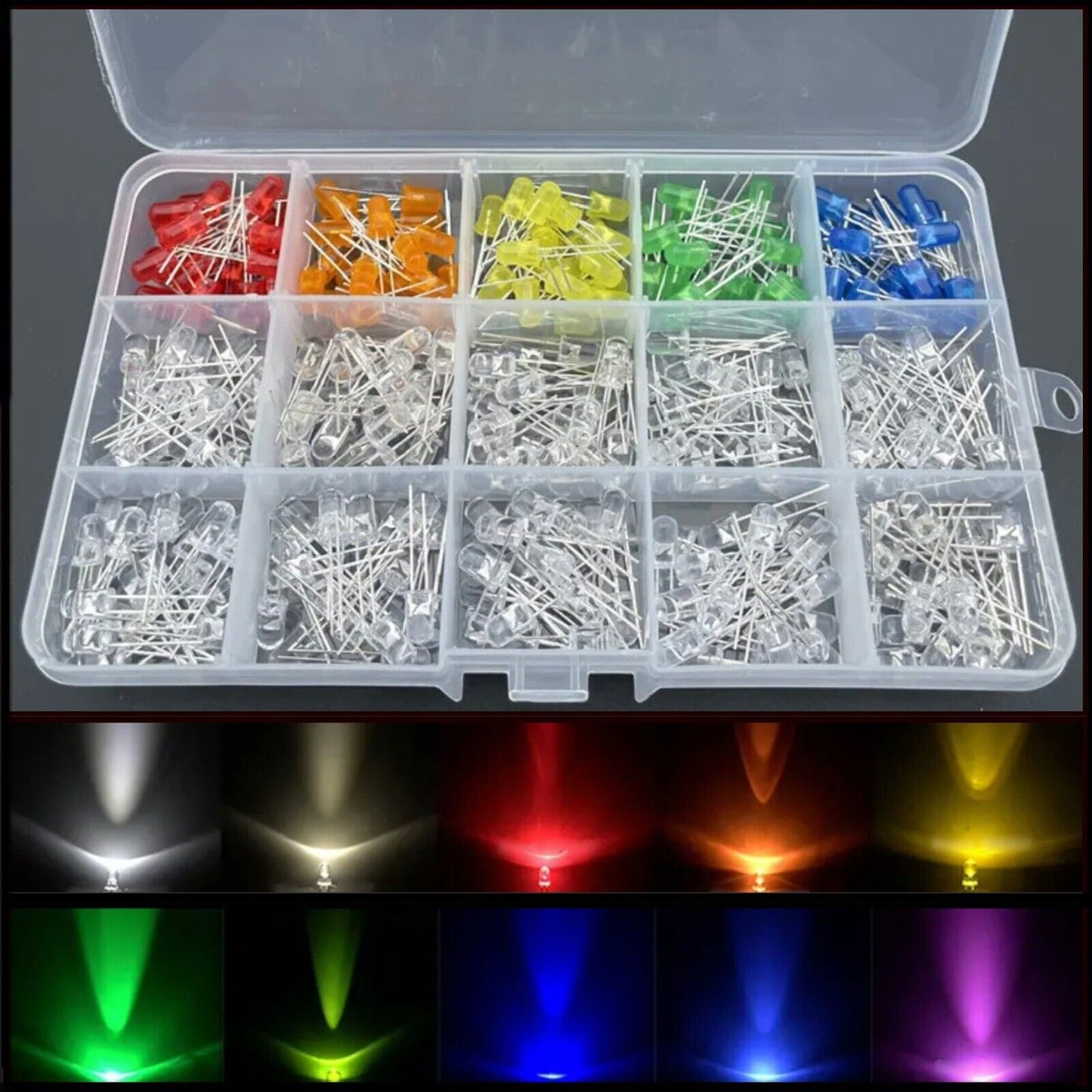 5mm LED 300pcs Light Emitting Diodes 15 Colour Red Green Blue Etc Assortment Kit