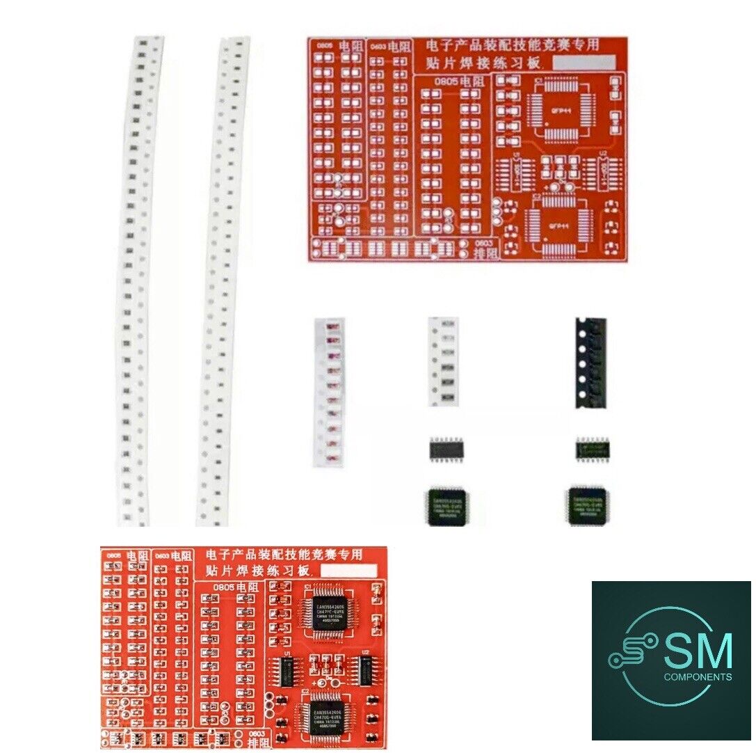 SMD/SMT PCB Component Soldering Practice Board DIY Diode, Resistor, QFP44 RED