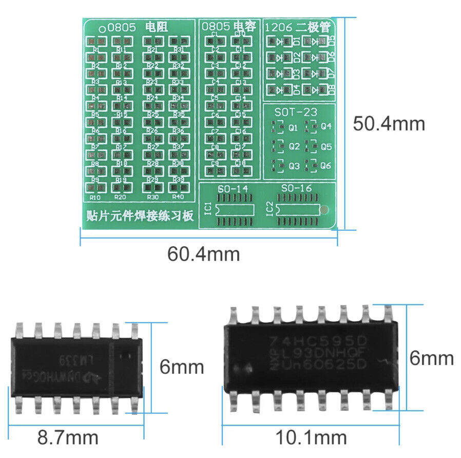 SMD/SMT PCB Component Soldering Practice Board Plate DIY Diode, Resistor, 2 Kits