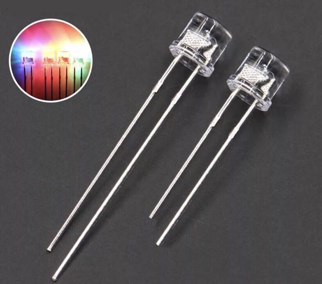 5mm LED Light Emitting Diode 7 COLOUR RGB FAST flash 100pcs Clear FLAT TOP