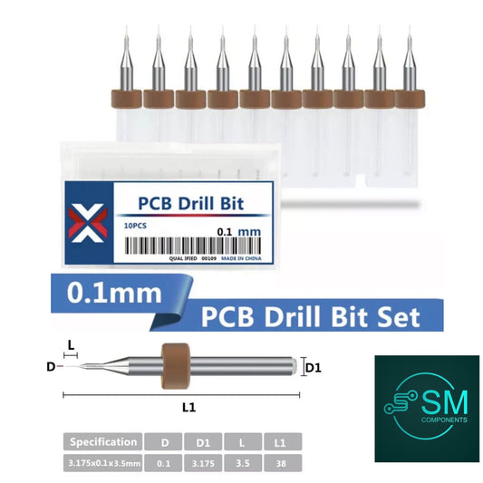 10Pcs 0.1mm PCB Print Circuit Board Tungsten Carbide Mini Micro Drill Bit Set