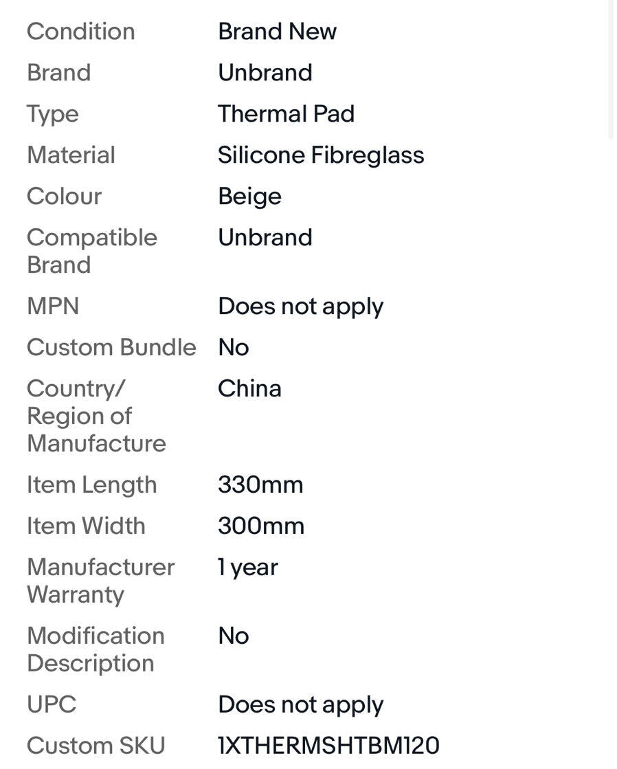 BM-120 Thermal Silicone Coated Fibreglass Pad for Heat Sink IGBT MOS 300 X 330mm