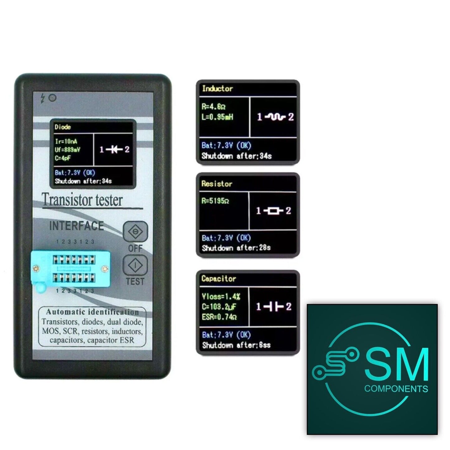 M328 Digital Component Transistor Tester Diode Triode Capacitance ESR LCR Meter