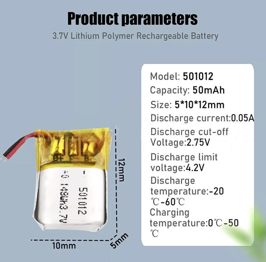 2 X 3.7V 40mAh MINI LiPo Rechargeable Battery Mp3 GPS Headphone Headset 501012