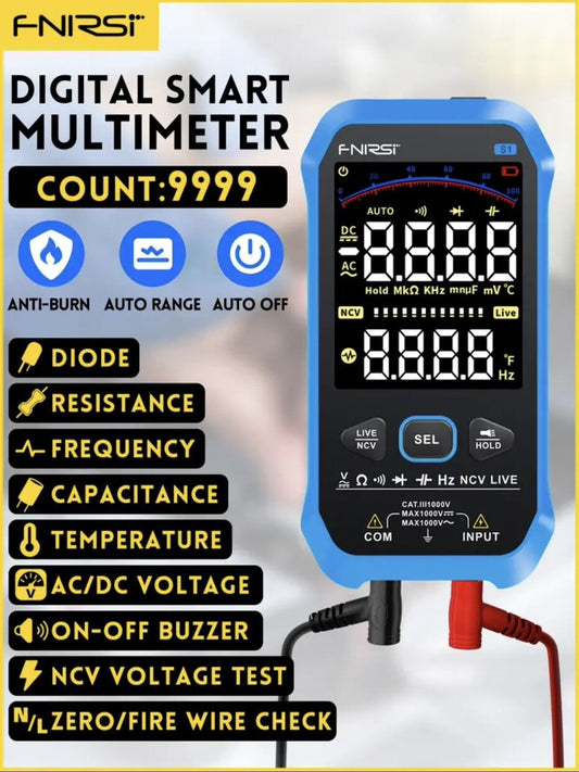 FNIRSI-S1 Digital Multimeter 9999 Counts AC DC Diode NCV Hz Live Tester