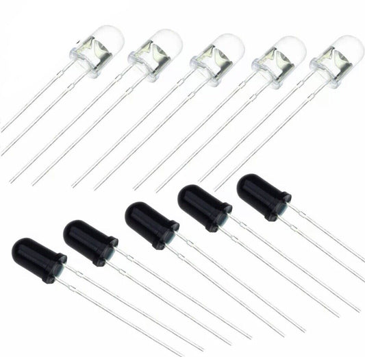 50PCS 5mm IR LEDS EMITTER, RECEIVER 5mm 940nm 25 Sets IR infrared diode LED