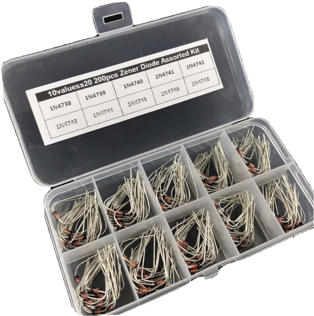 400PC Zener Diode Kit 1N4728~1N4737 DIY Electronic Component Kit 3.3V~22V +Boxes