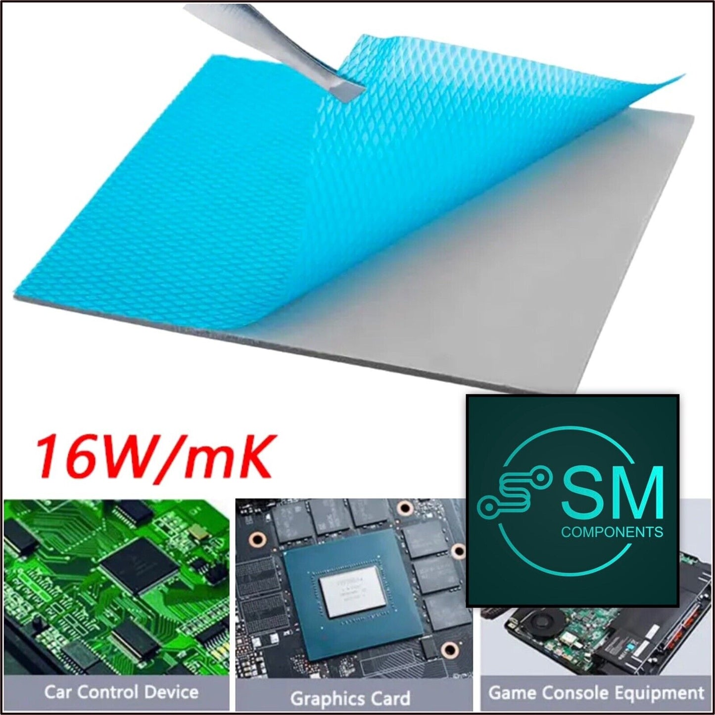 16w/mK Thermal Pad 100 x 100 x 1mm Silicone Heatsink Cooling Conductive GPU CPU