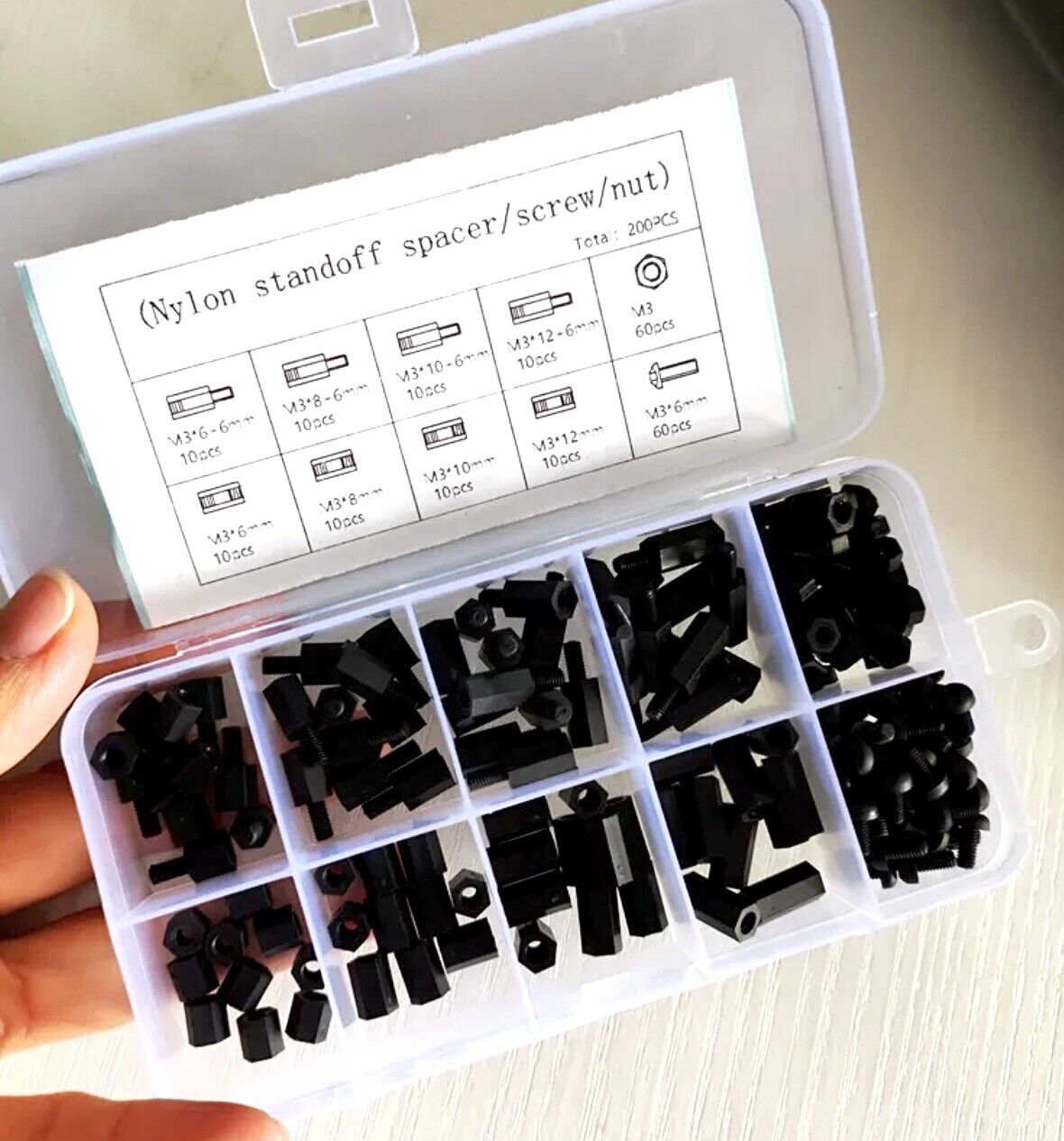 200pcs Black M3 Male Female Spacer Nylon Hex Screw Standoffs Nut Kit Inc Case