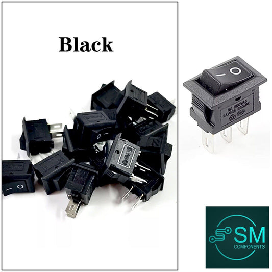 5 X Rocker Switch SPST 10x15mm 2 PIN ON/OFF KCD11 12V 125V~6A 250V~3A (BLACK)