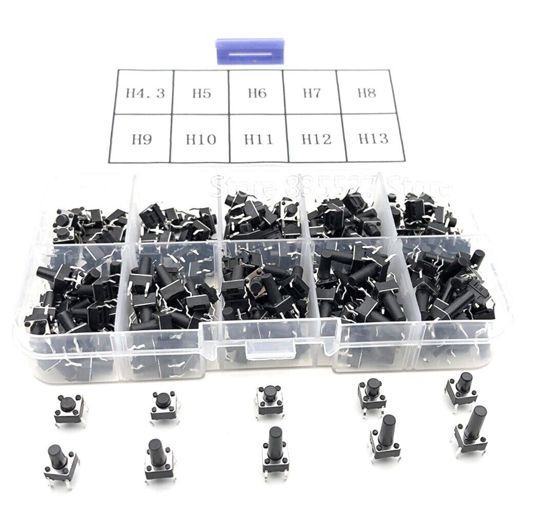 200pcs 6x6 Momentary Push Button Switch 10 Value Tactile Micro Switches Inc Box