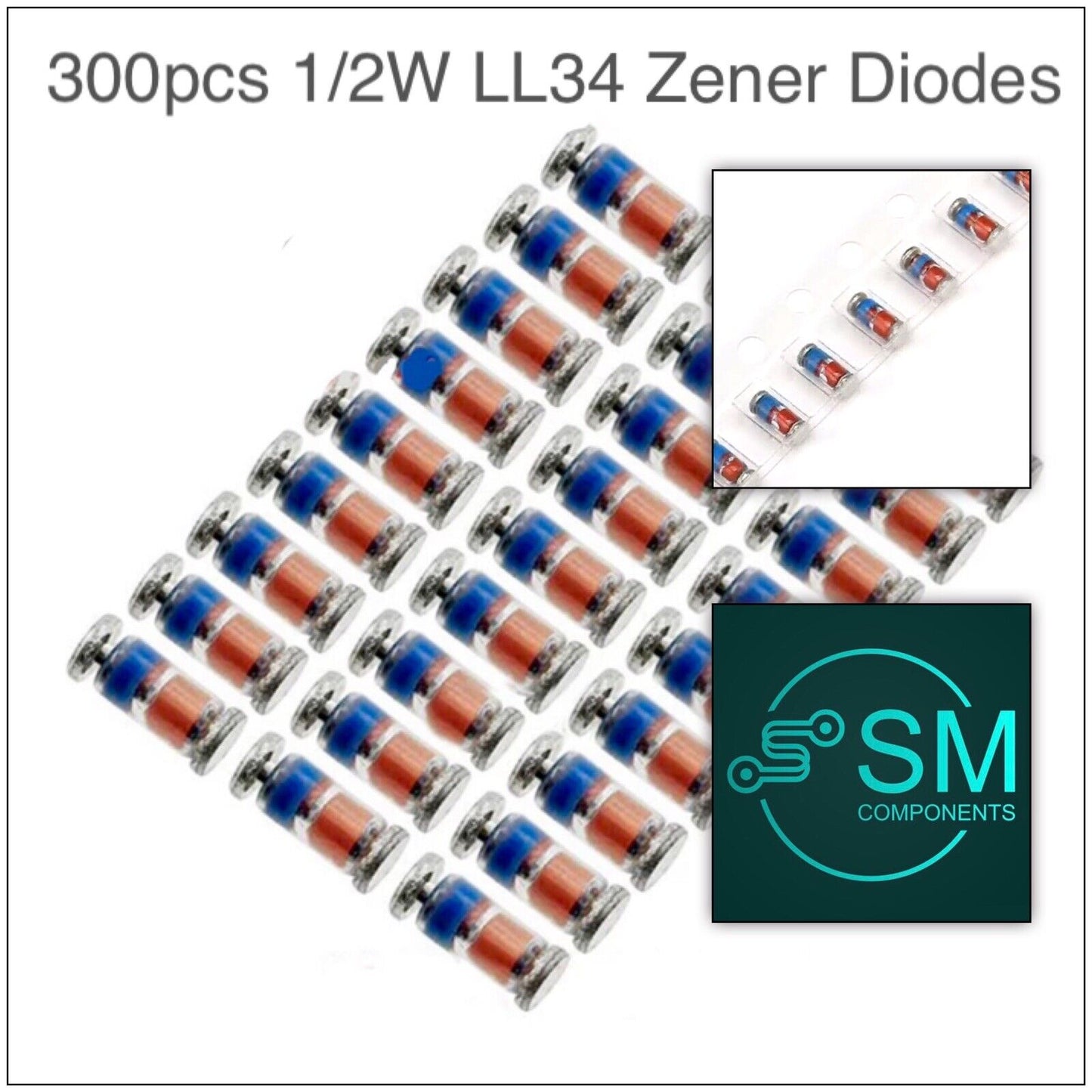 300PC 1/2W Zener Diode LL34 SMD Kit Voltage Regulator Kit 15 Values 20pc 3V0-24V