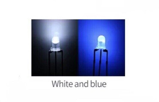 100PCS LED 3mm BLUE-WHITE 3-Pin Dual Bi-Color Diffused Common Cathode Diode DIY