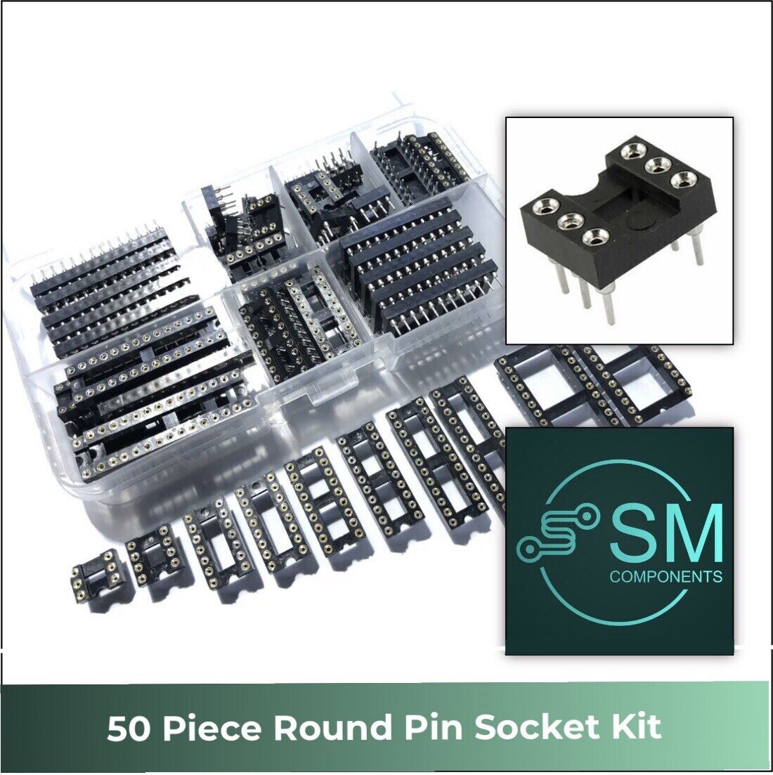 50Pc DIP Round IC Sockets Adaptor Solder Type Gold Plated 6-28 Pin + Wide Body