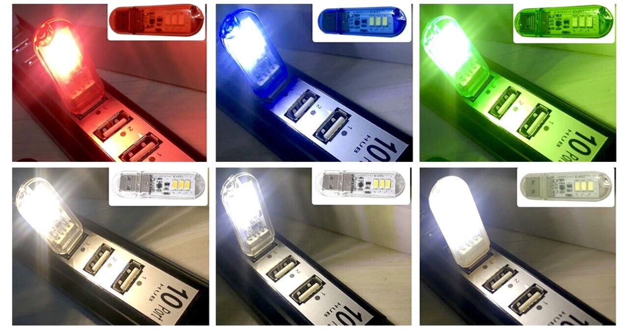 3PCS USB Stick LED Night desk Portable Reading Light 3 x LEDs ALL COLOURS