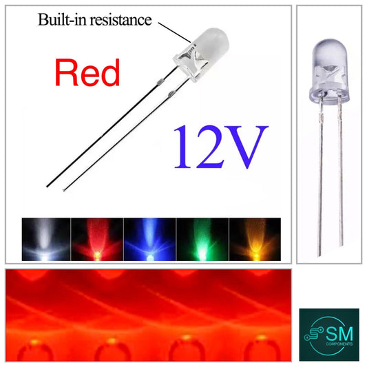 100PCS 5mm RED LEDS 4-12 VDC Light Emitting Diode Round Clear NO RESISTOR