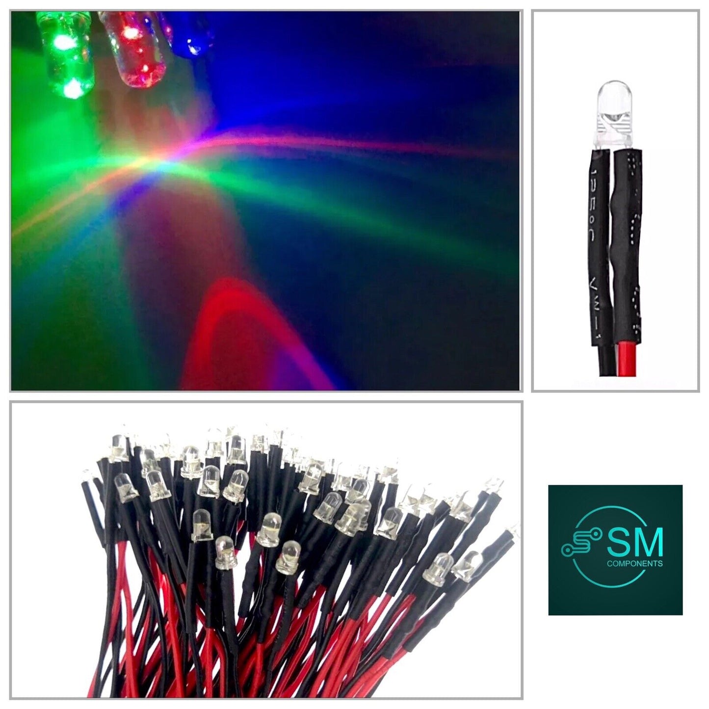 20pcs Prewired 5mm RGB SLOW LED DC 12V 20mA 5mm Clear Round Light Emitting Diode