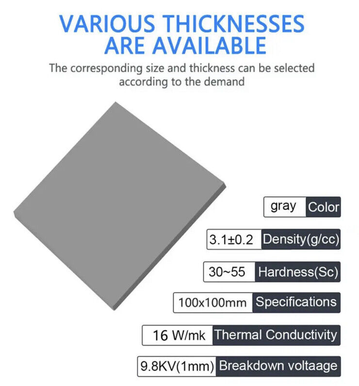 Upsiren OEM 16W/mK Thermal Pad 100x100x1.0mm Silicone Heatsink Cooling GPU CPU
