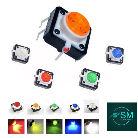 10PCS Mix 5 Colours 12X12X7.3 Illuminated Tactile Push Button Switch Momentary