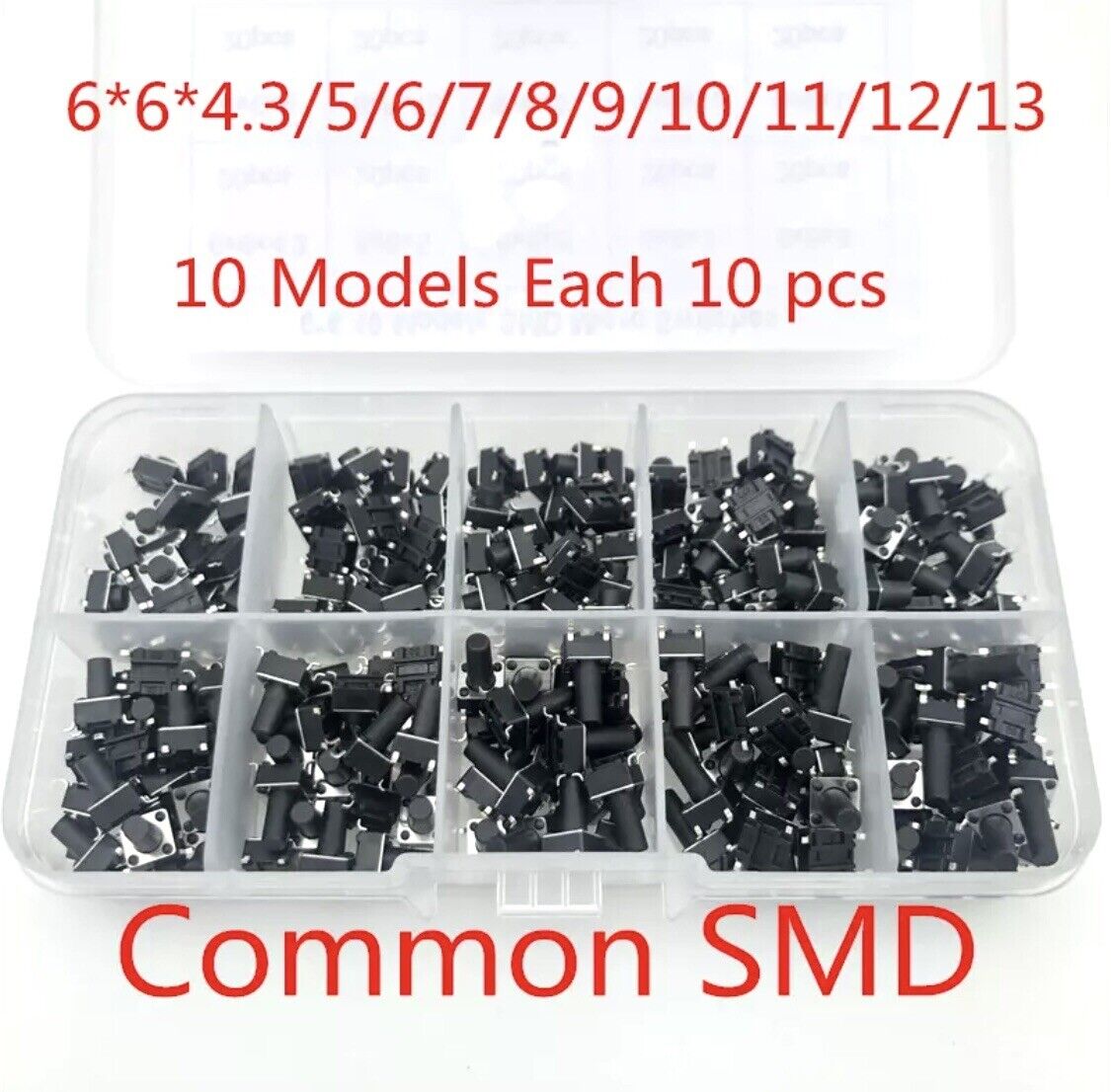 200pcs SMD/SMT 6x6 Momentary Push Button Switch 10 Value Tactile Micro Switches