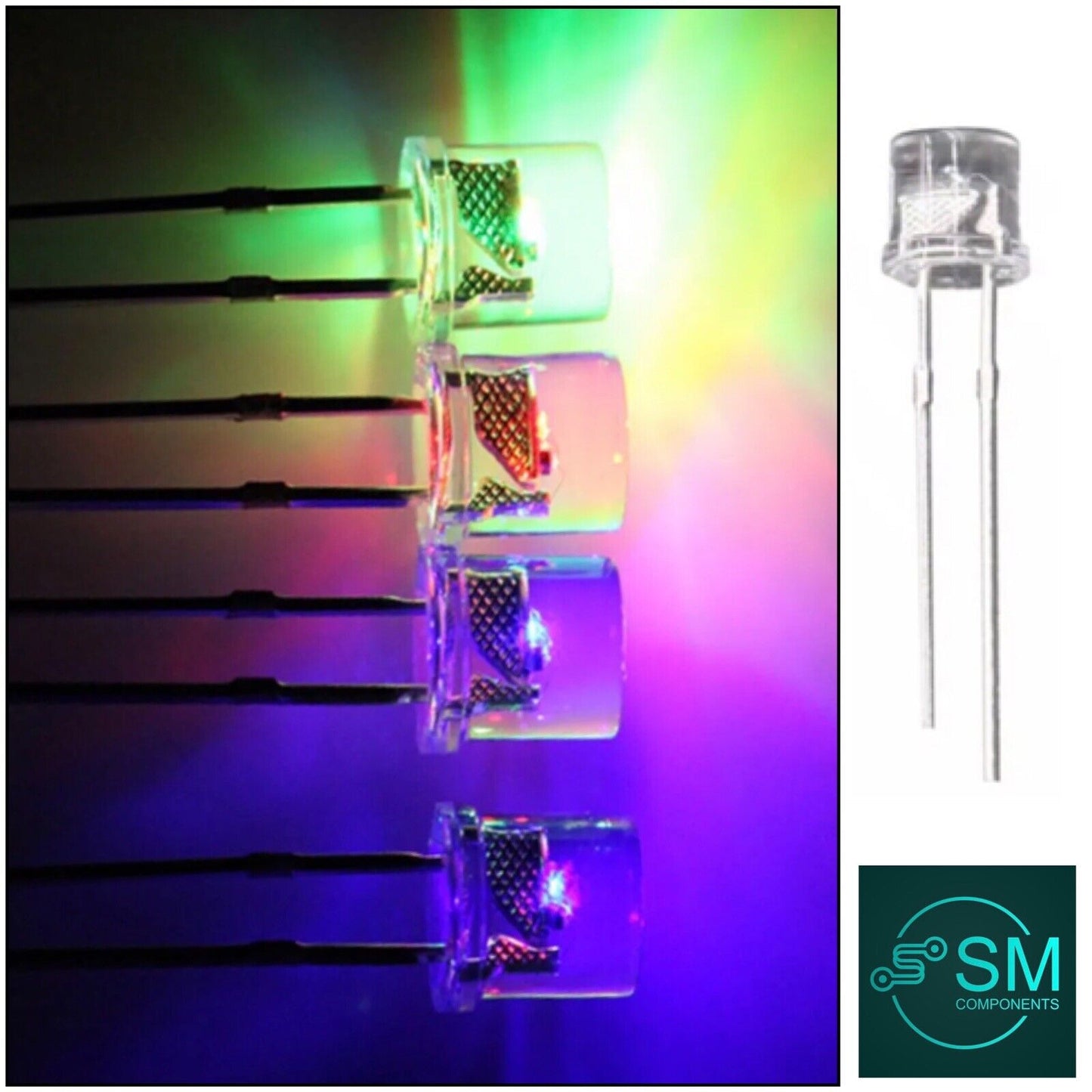 5mm LED Light Emitting Diode 7 COLOUR RGB FAST flash 100pcs Clear FLAT TOP