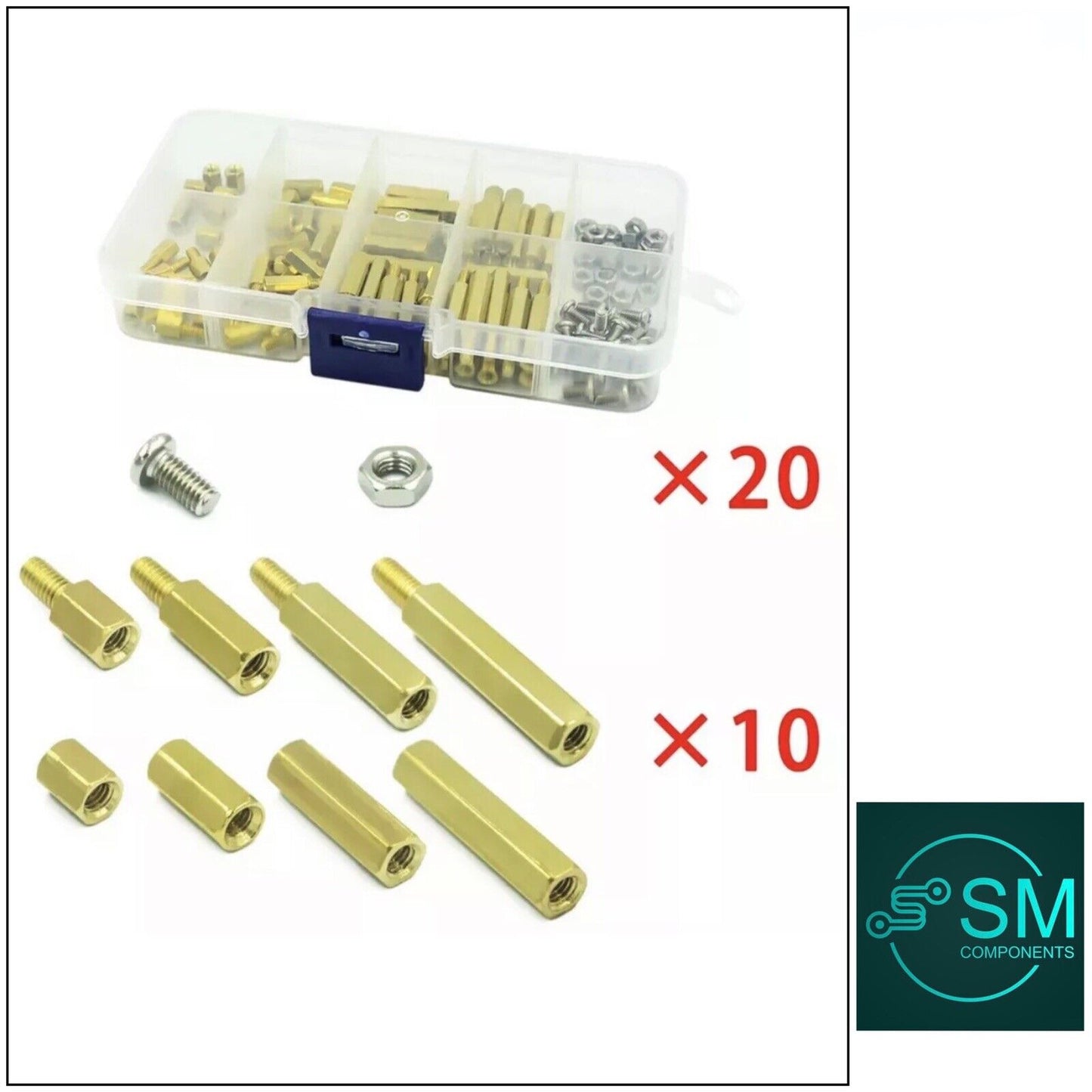 M3 Brass pillars Hex Spacer Screw Nut Separator Stand off Standoff Set PCB + Box