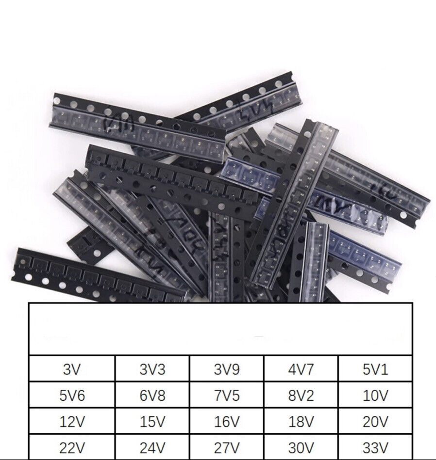 SOT23 Zener Diode SMD/SMT Kit 20 Values X 10Pcs 200PCS 3V-33V Zener SMD Diodes